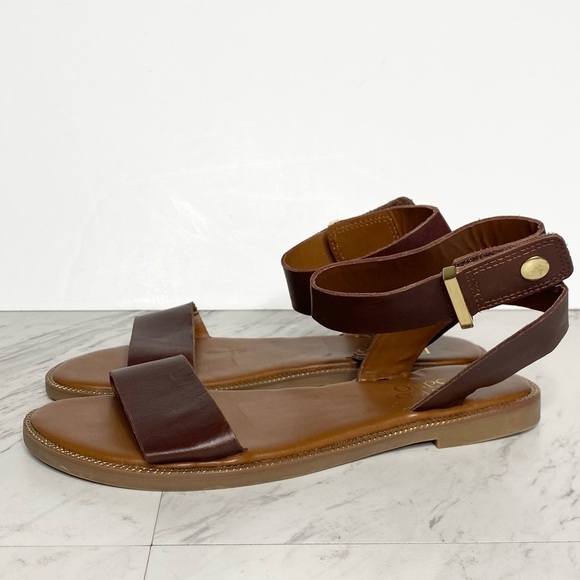 Franco Sarto Kimbra Brown Leather Ankle Strap Sandal 6 1/2 M - Picture 1 of 14